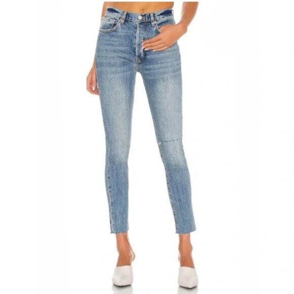 We The Free | High Waisted Button Fly Raw Hem Skinny Jeans Sz 28 - Picture 1 of 16